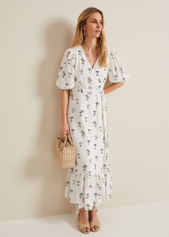 Phase Eight Nelly Linen Wrap Dress Cream Canada | OZATPS-851